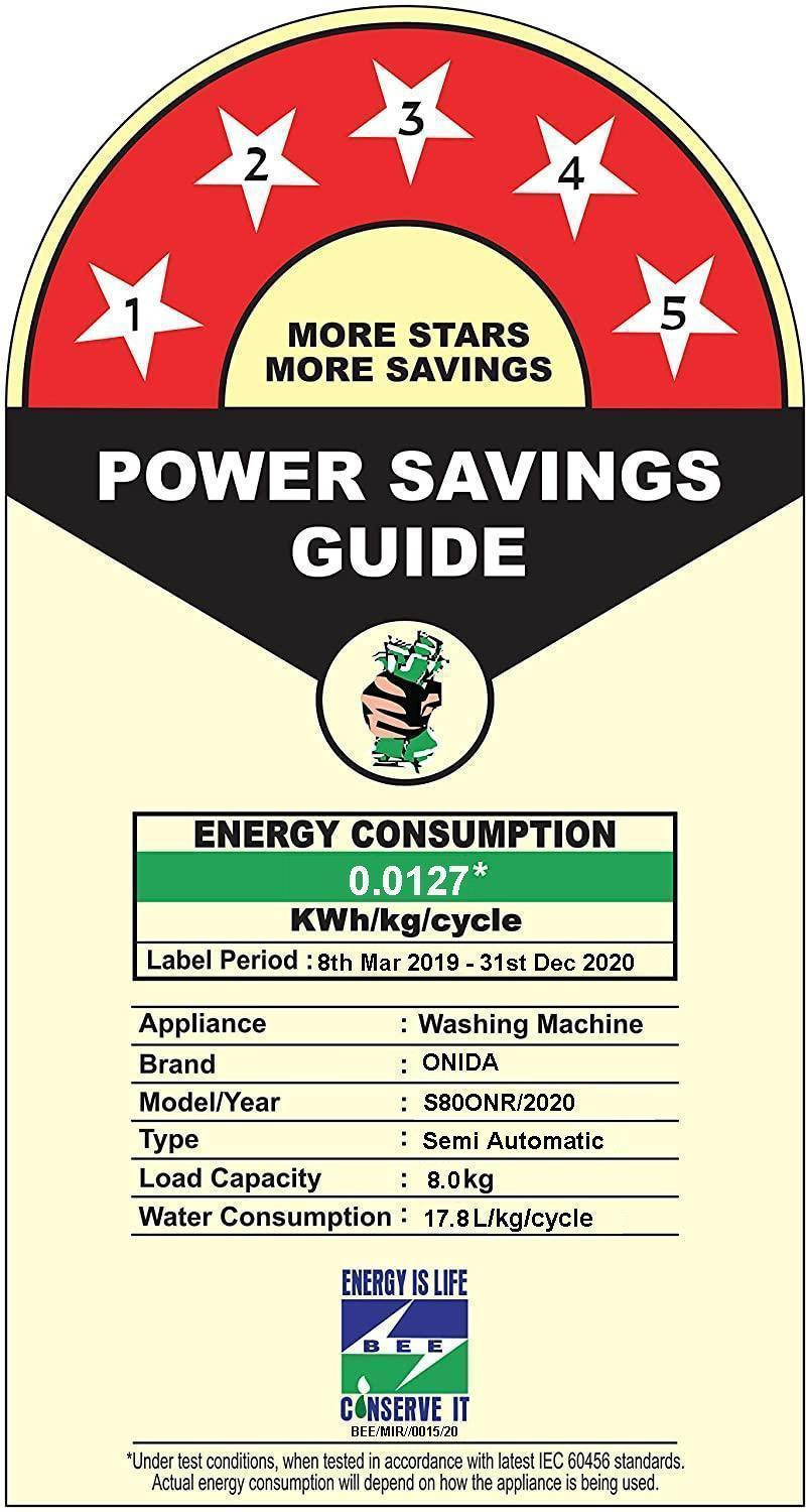 Image of ONIDA 8 kg 5 Star Rating, Auto Scrubber Semi Automatic Top Load Washing Machine Red