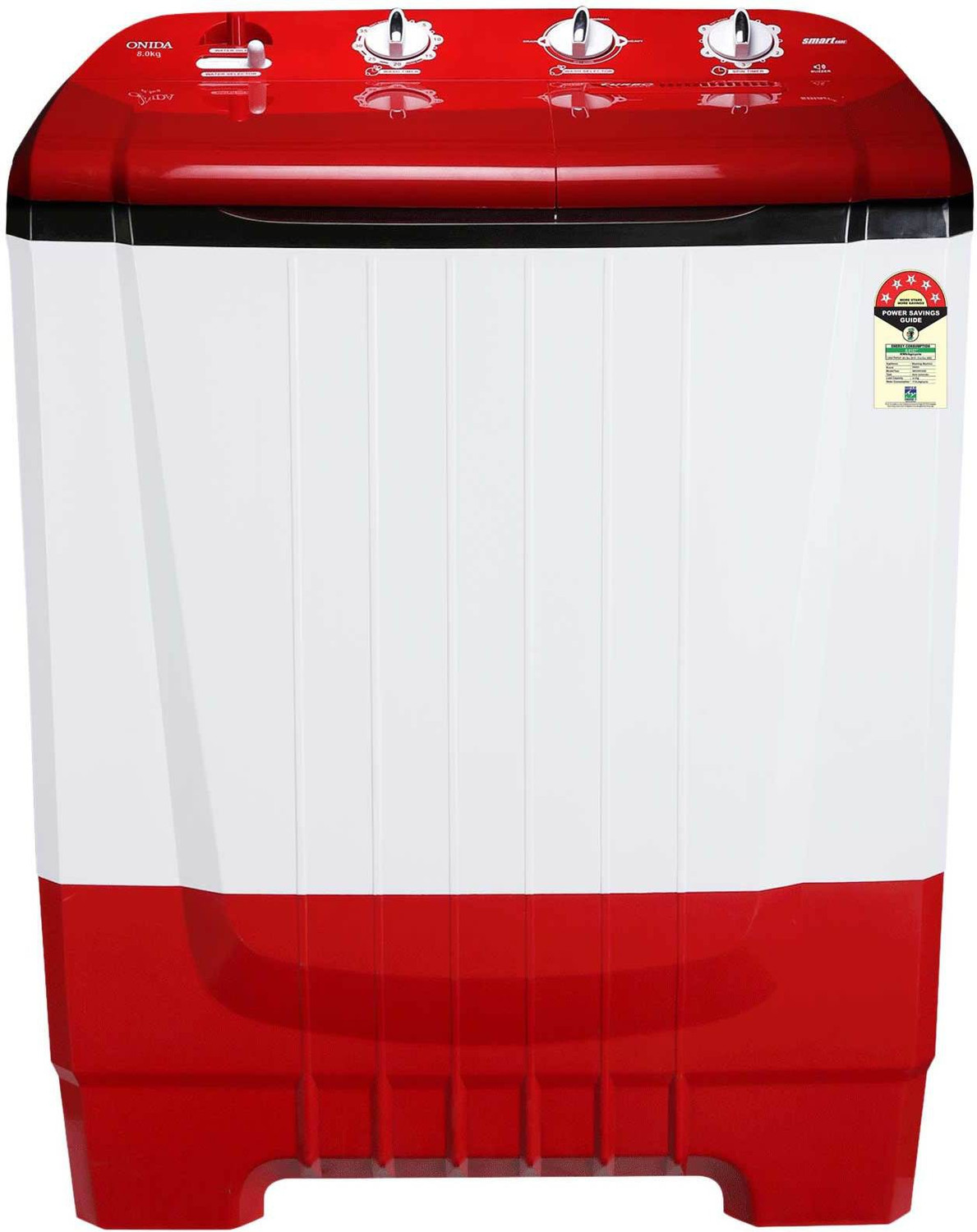 Image of ONIDA 8 kg 5 Star Rating, Auto Scrubber Semi Automatic Top Load Washing Machine Red