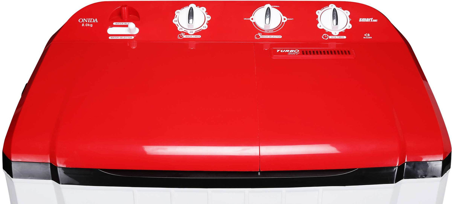 Image of ONIDA 8 kg 5 Star Rating, Auto Scrubber Semi Automatic Top Load Washing Machine Red