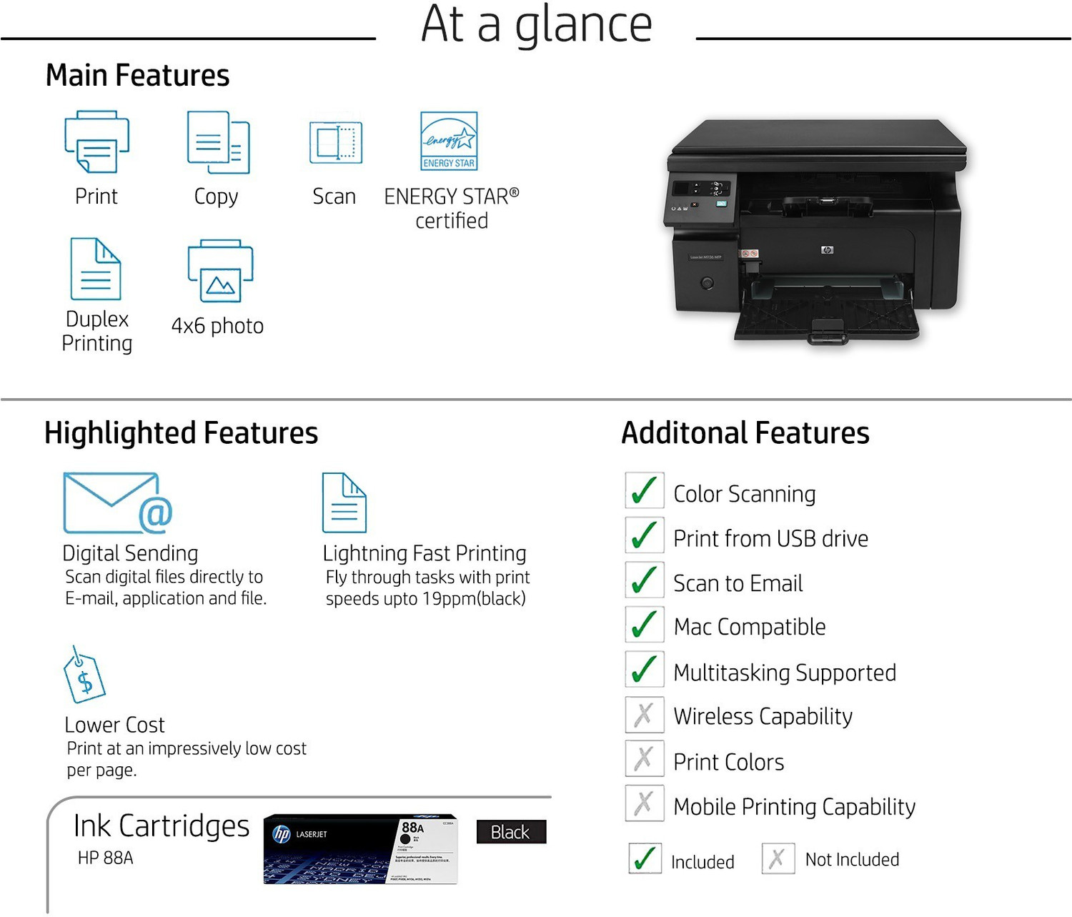 Image of HP LaserJet Pro M1136 MFP Multi-function Monochrome Laser Printer