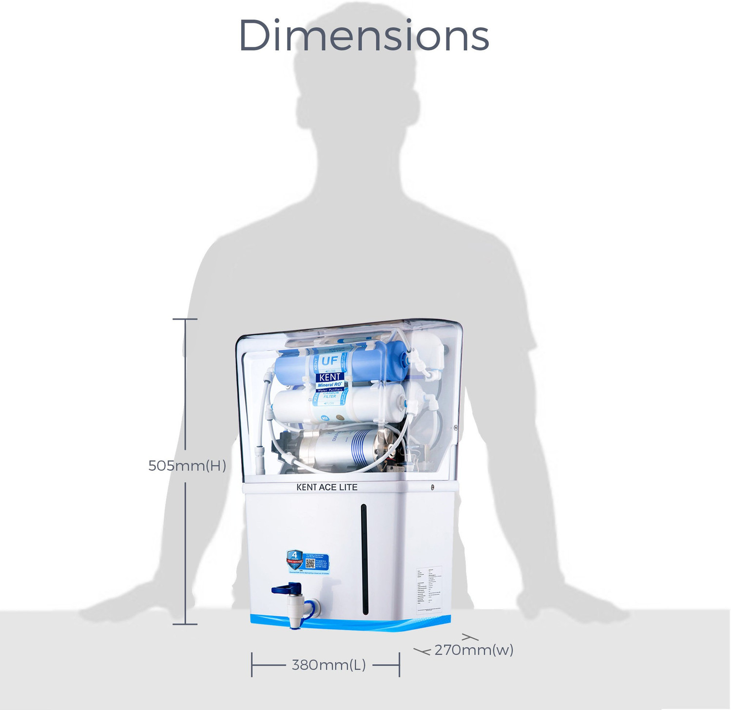 Image of KENT Ace Lite 8 L RO + UF + TDS Water Purifier Suitable for all - Borewell, Tanker, Municipality Water