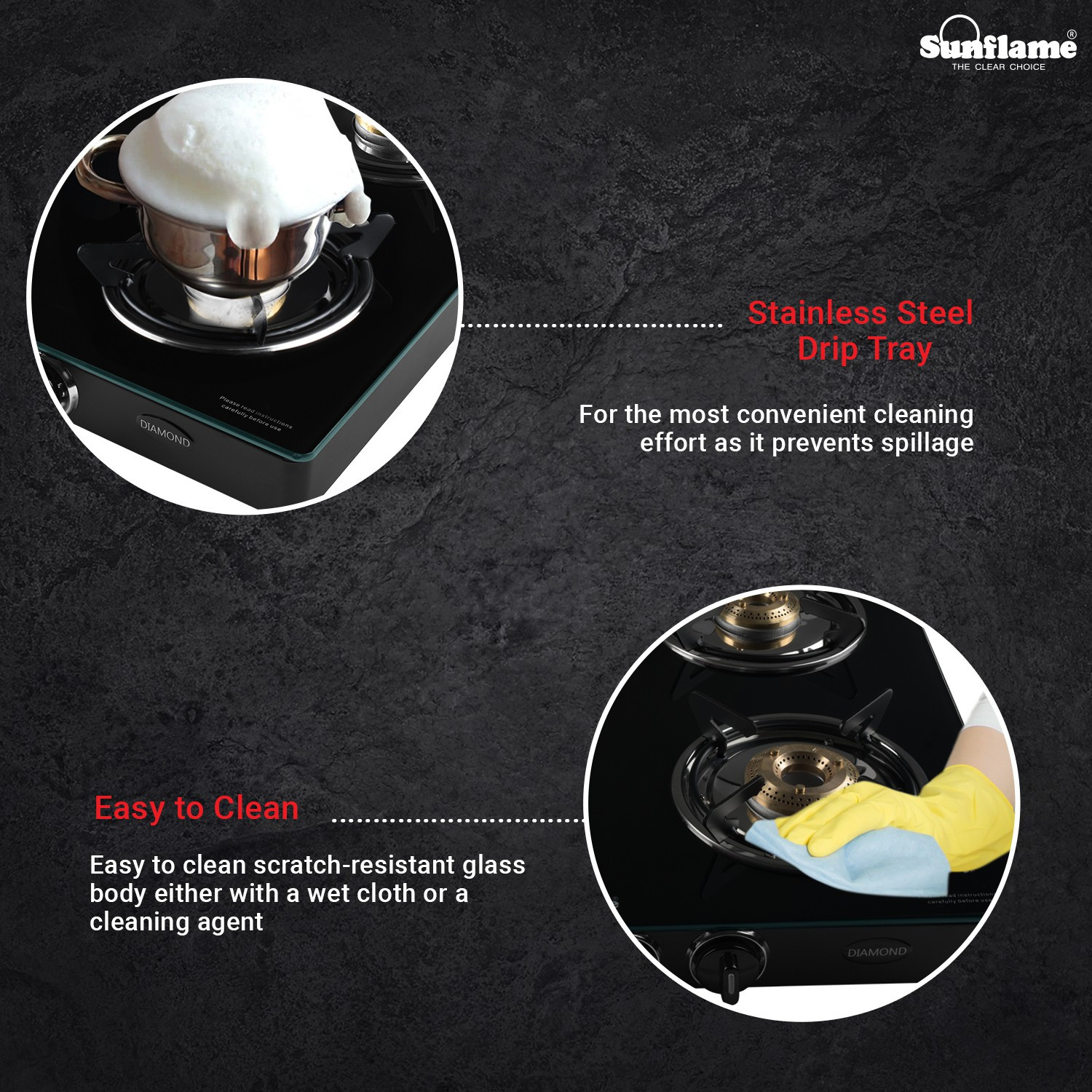 Image of Sunflame LPG STOVE GT 4B DIAMOND BK Glass Manual Gas Stove