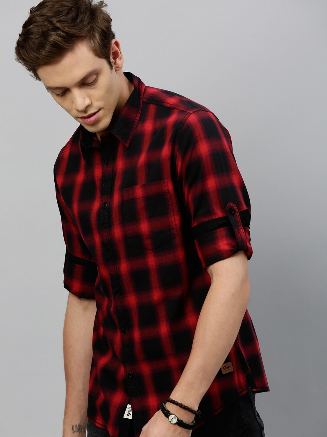 Red and black shirt mens on sale