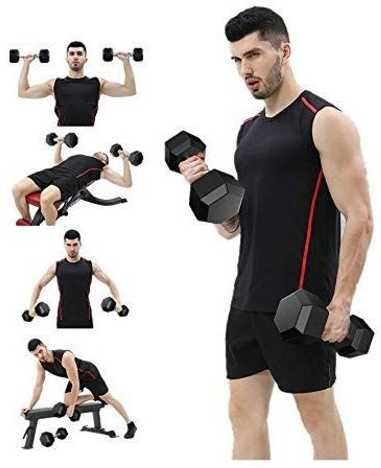 Image of Silvie 20kg Rubber Coated Professional Hex Dumbbell Set Fixed Weight Fixed Weight Dumbbell