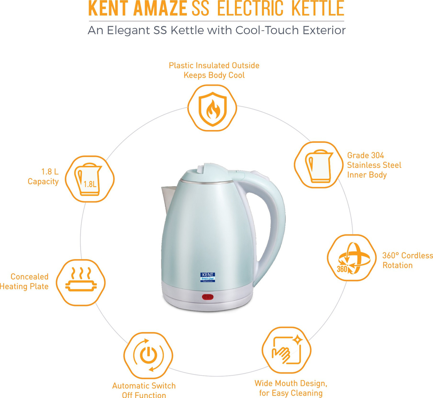 Image of KENT Amaze Stainless Steel Electric Kettle