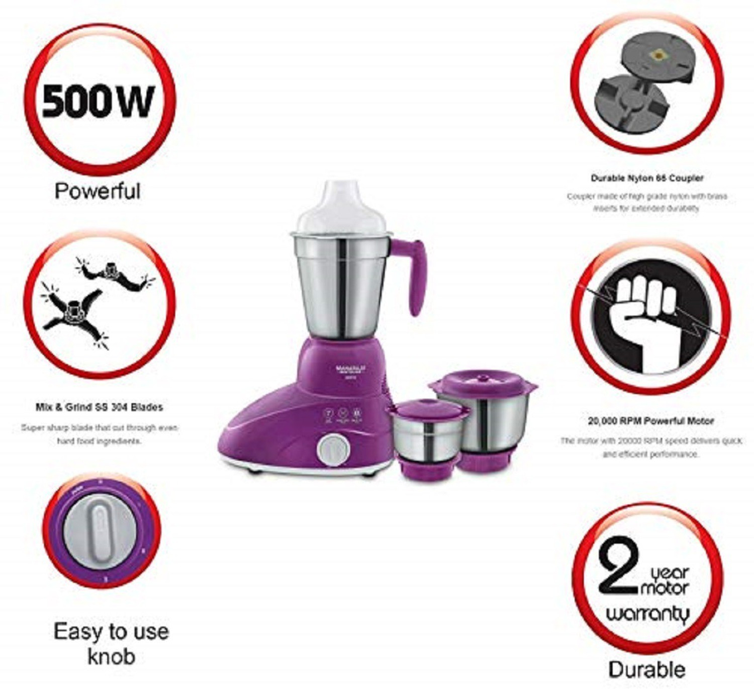 Image of MAHARAJA WHITELINE MG Stellar 500 W Mixer Grinder