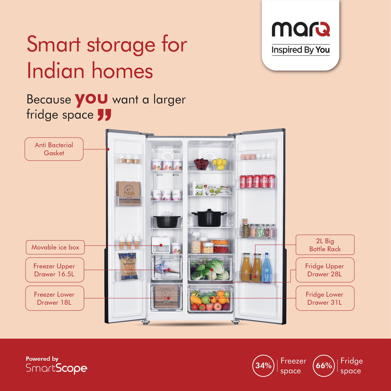 Image of MarQ by Flipkart 563 L Frost Free Side by Side Refrigerator