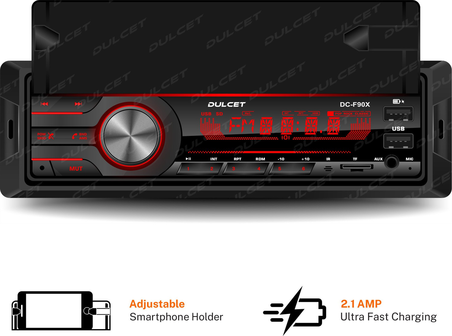 DULCET DC-F90X 220W High Power Stereo Output Universal Fit Single Din 