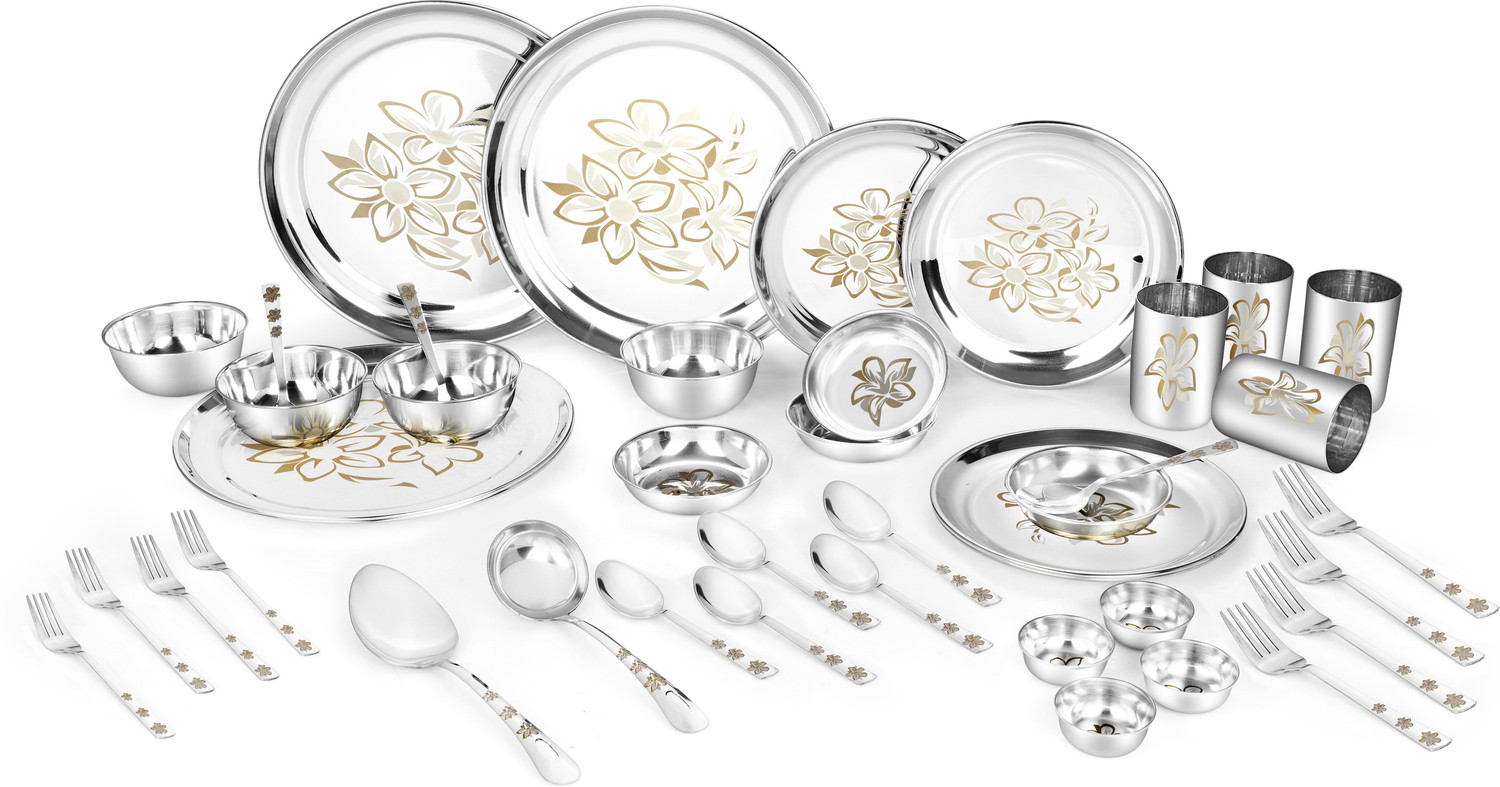 Image of Classic Essentials Pack of 42 Stainless Steel Dinner Set|Serves 4 People|Heavy Gauge|Kitchen Set|Permanent Laser-Glory Dinner Set