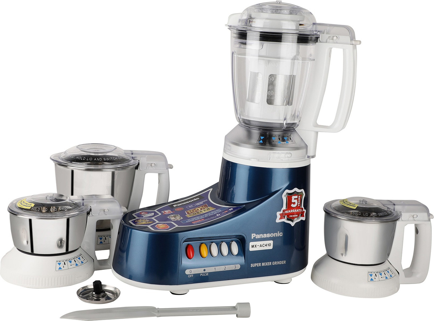 Panasonic MX-AC410 Blue 550 W Mixer Grinder (4 Jars, Blue)