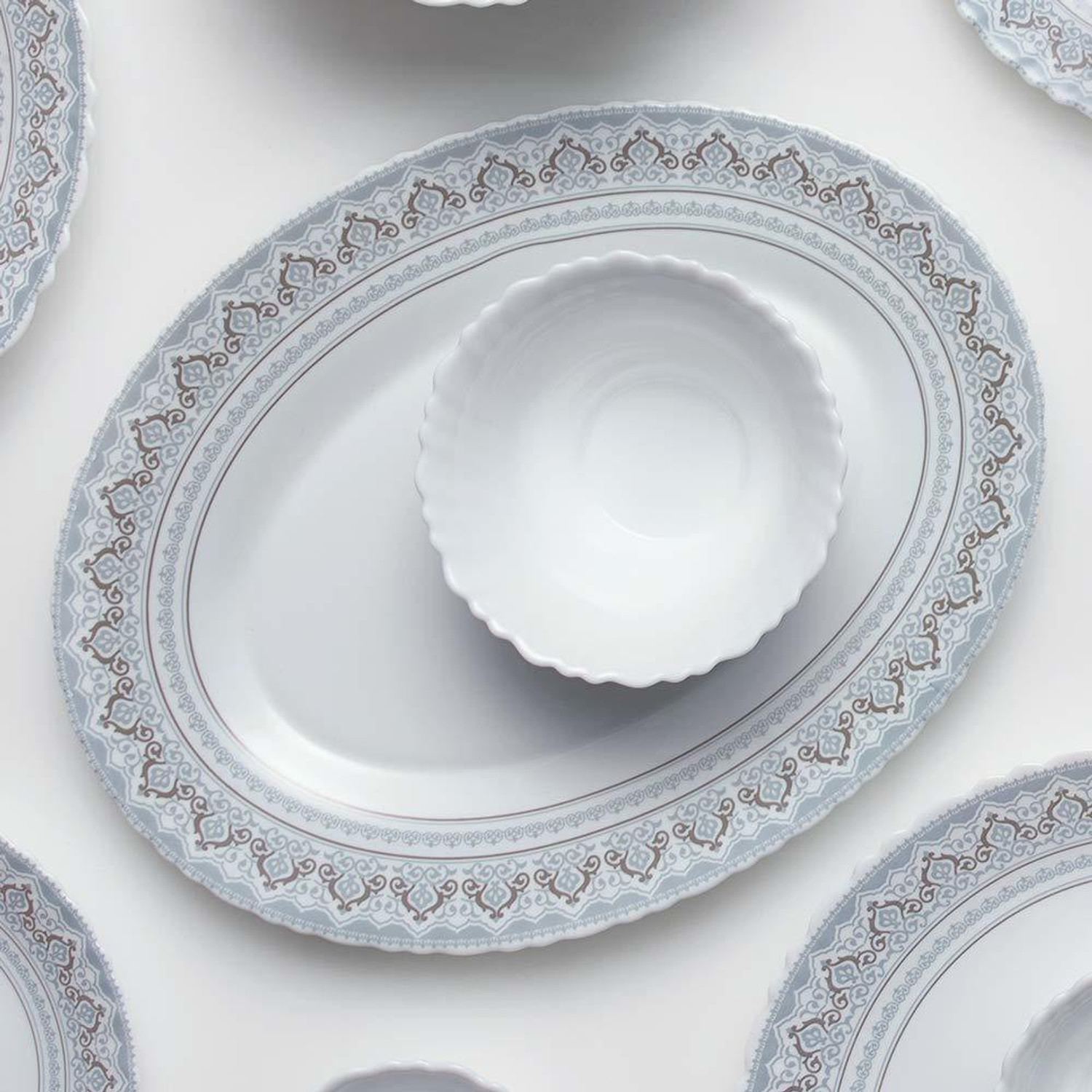 Image of BOROSIL Pack of 66 Opalware Bridal set Premium Quality made in India 100% Bone ash free Classic Dinner Set (Grey, Microwave Safe)