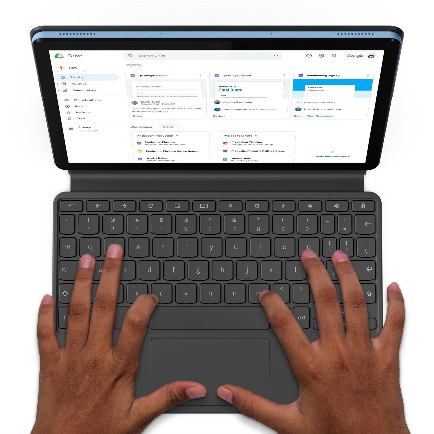 Image of Lenovo Ideapad Duet Chromebook 4 GB RAM 128 GB ROM 10.1 inch with Wi-Fi Only MediaTek P60T Octa Core Tablet (Ice Blue, Iron Grey)
