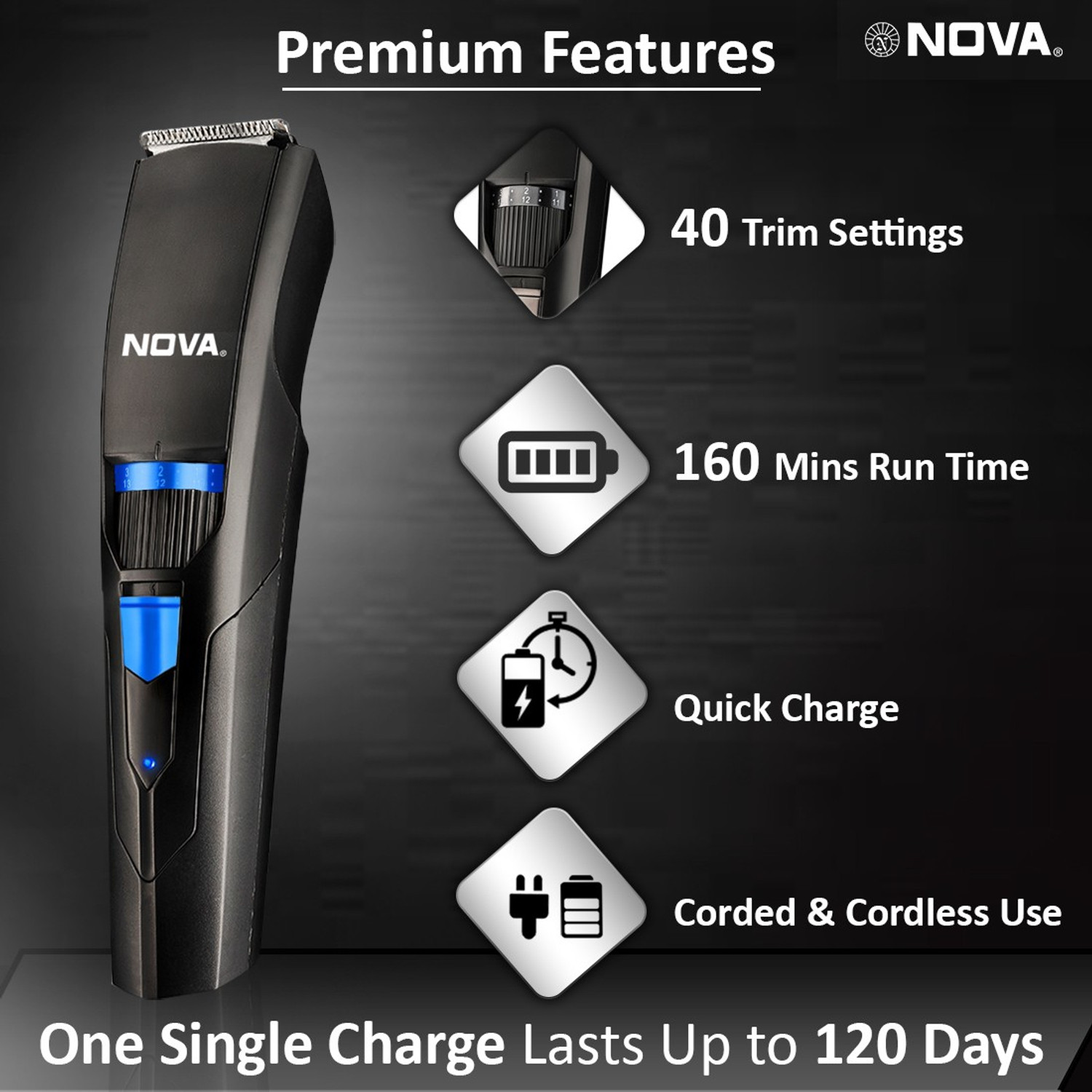 Image of NOVA NHT 1053 Trimmer 160 min Runtime 40 Length Settings
