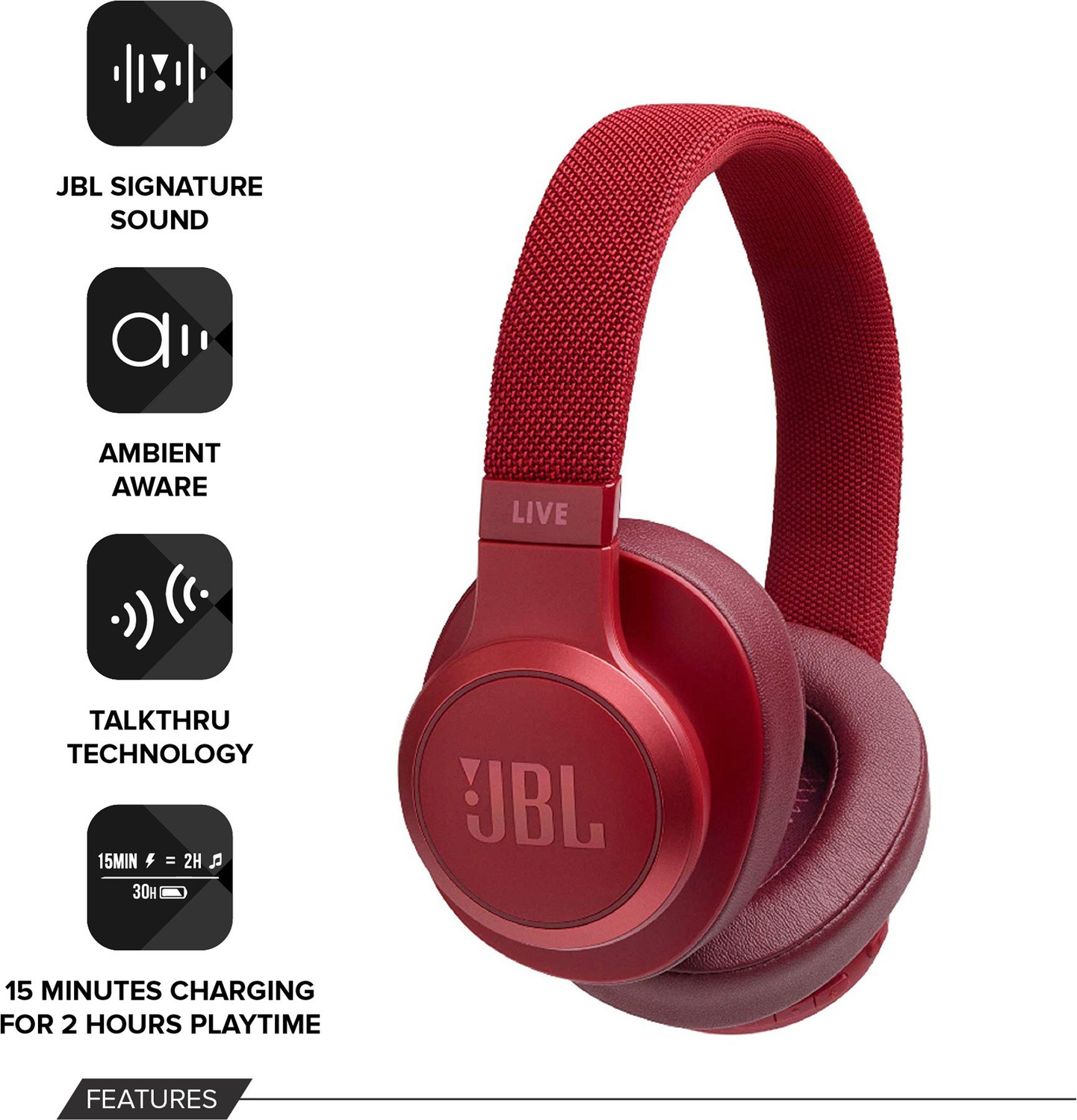 Image of JBL Live 500BT Voice Enabled with 30 Hours of Playtime and FAST Charging Bluetooth
