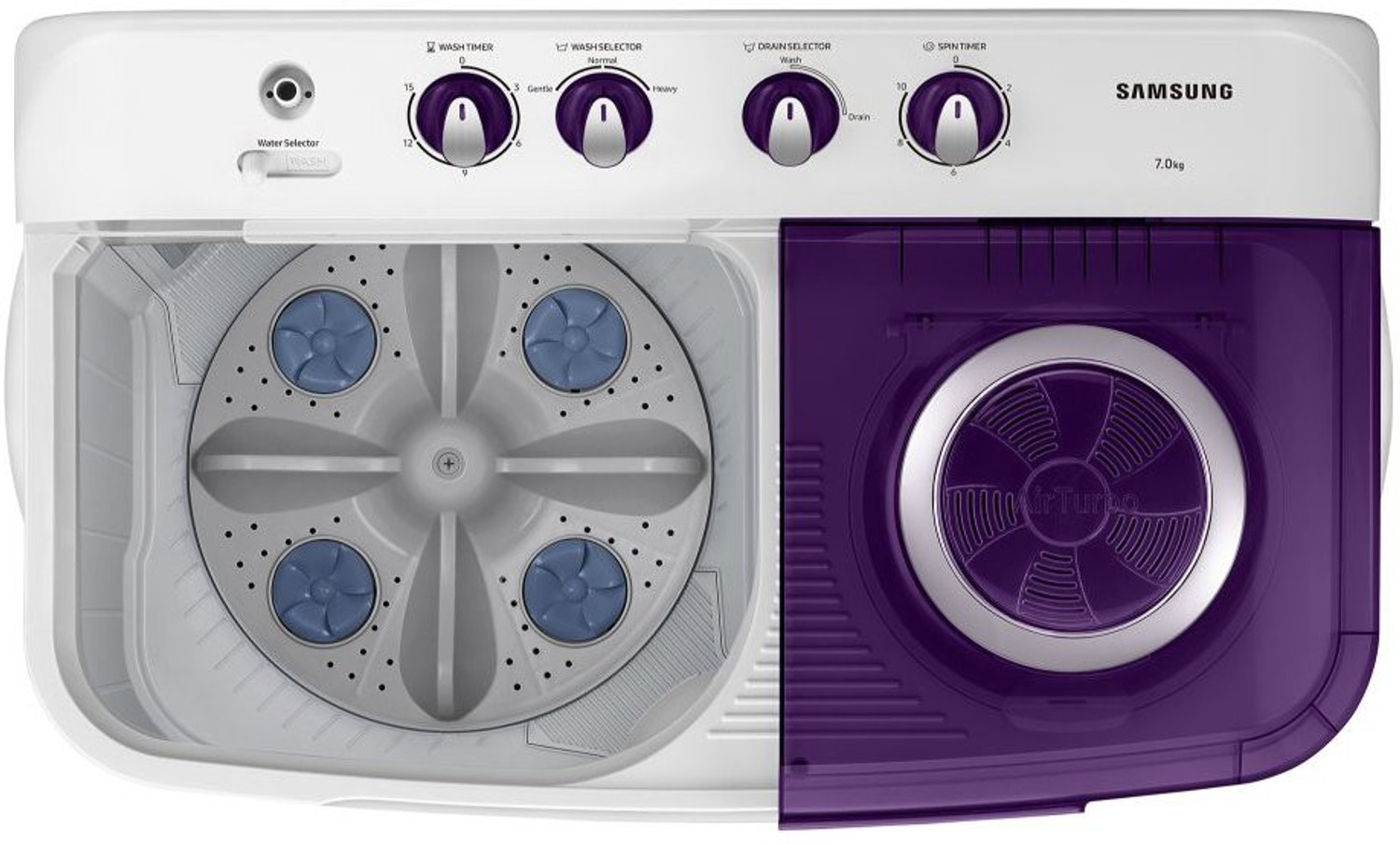Image of Samsung 7 kg 5 star,Air Turbo Drying, Semi Automatic Top Load Washing Machine White, Grey, Purple
