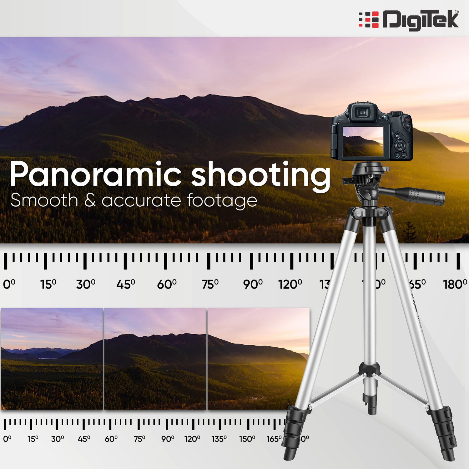 Image of DIGITEK DTR 455 LT Tripod For DSLR, Camera & Smartphone |Operating Height: 4.26 Feet | Load Capacity: 3 kgs | Lightweight & Sturdy Tripod with 3 Way Head Adjustable Pan. (DTR 455 LT) Tripod