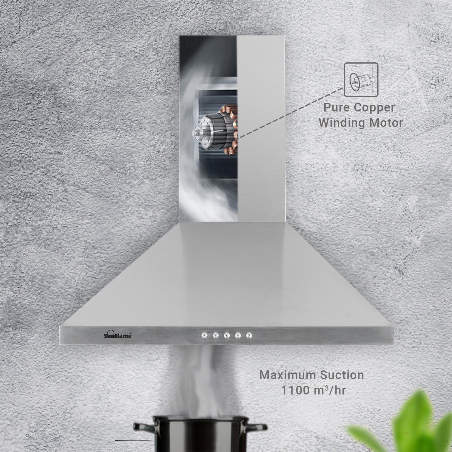 Image of Sunflame venza ss Auto Clean Wall Mounted SS 1100 CMH Chimney