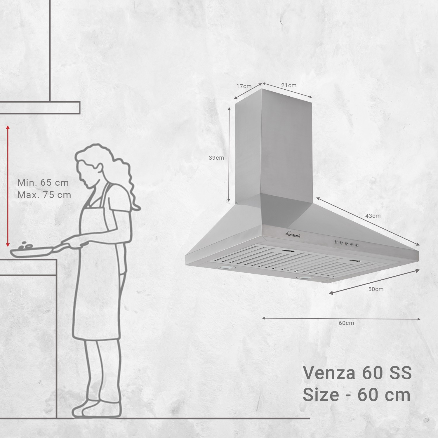 Image of Sunflame venza ss Auto Clean Wall Mounted SS 1100 CMH Chimney