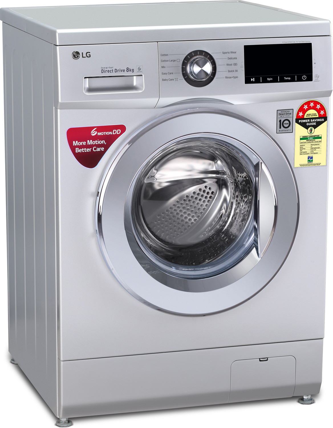 Image of LG 8 kg with Inverter ,5 Star Fully Automatic Front Load Washing Machine with In-built Heater Silver