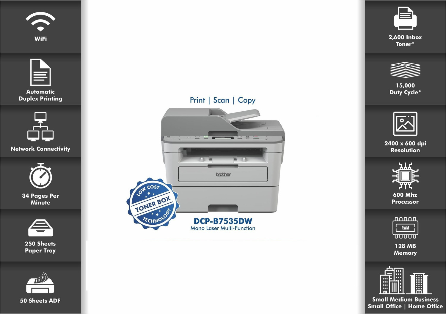 Image of brother DCP-B7535DW Multi-function WiFi Monochrome Laser Printer with Auto Duplex Feature