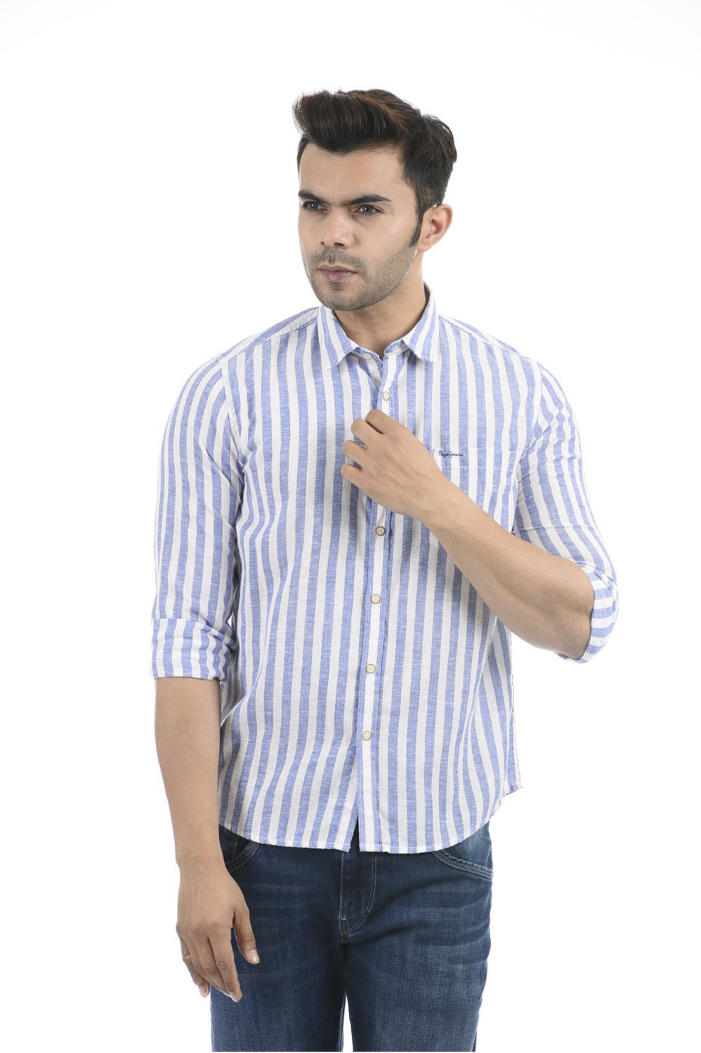 Pepe Jeans Men Striped Casual Blue Shirt Price History