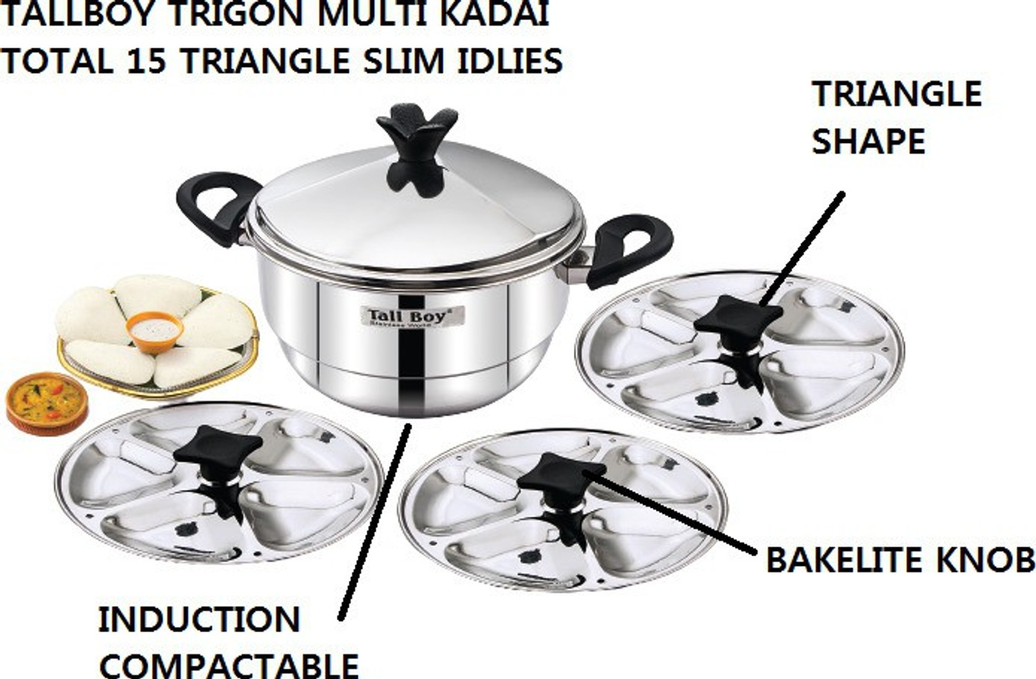 Image of Tallboy Trigon Multi Kadai Induction & Standard Idli Maker