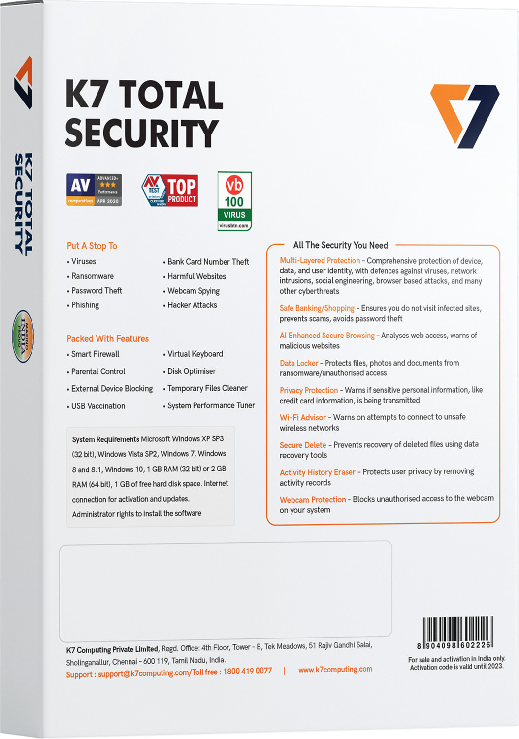 Image of K7 Total Security 1 User 3 Years