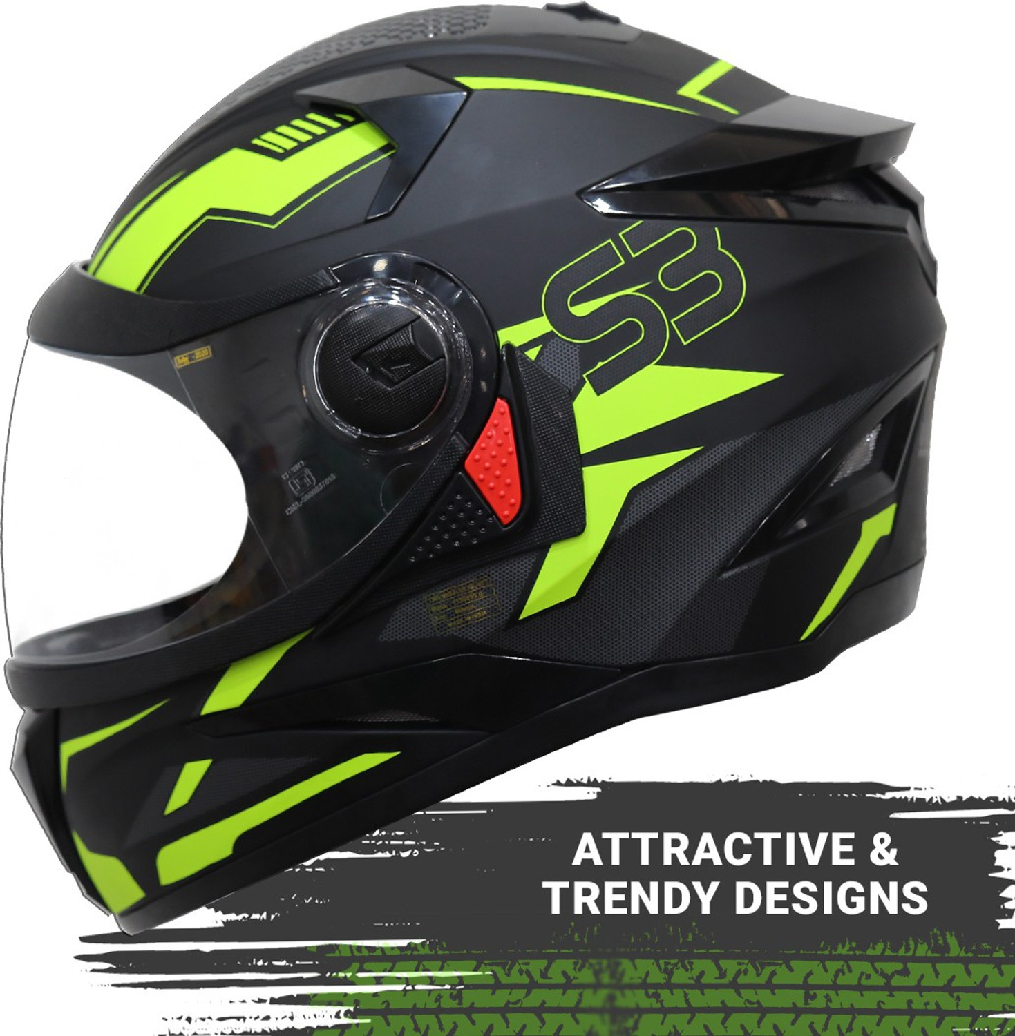 Image of Steelbird SBH-17 Terminator Full Face Graphic Helmet in Matt Fluo Yellow Motorbike Helmet