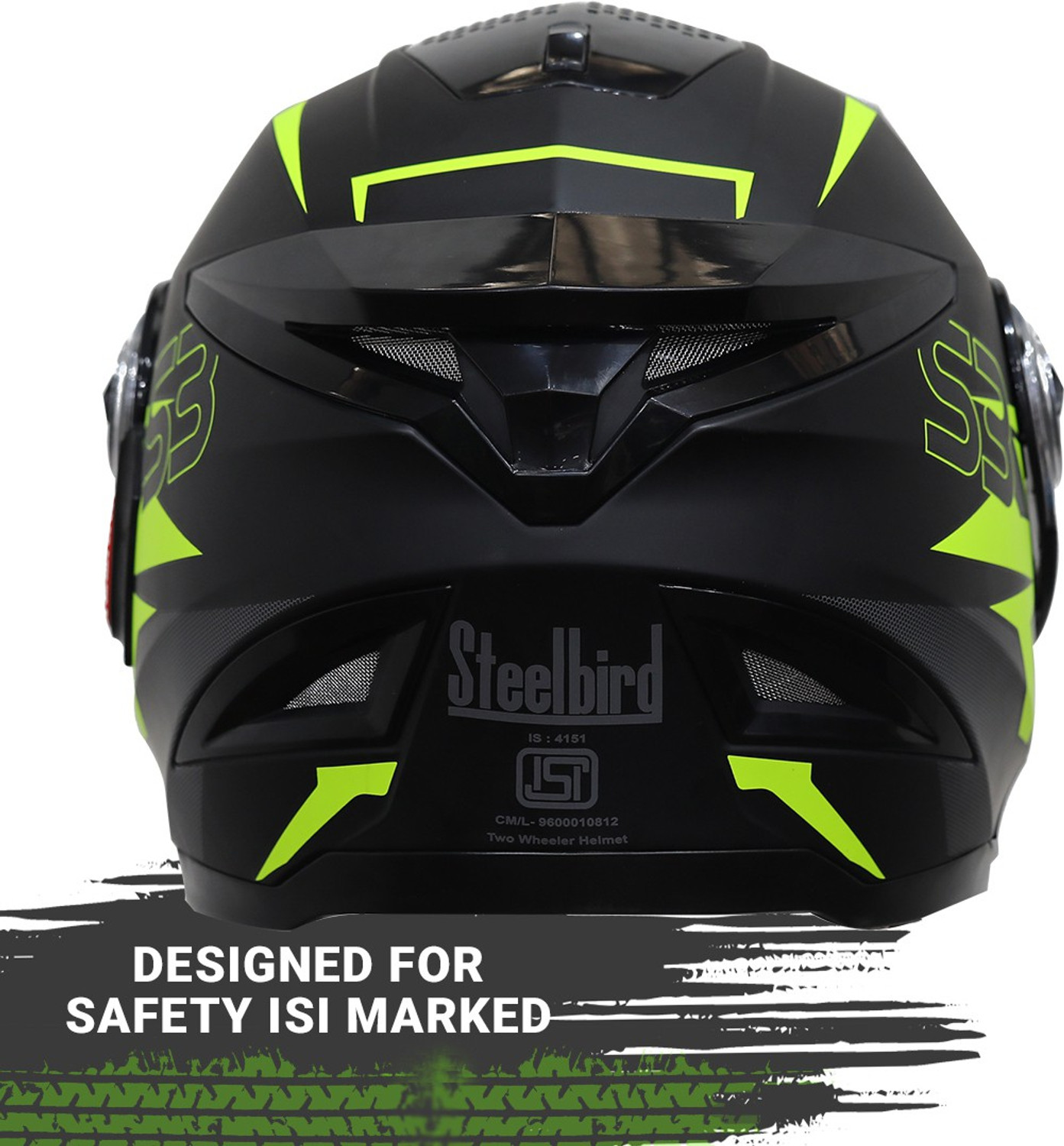 Image of Steelbird SBH-17 Terminator Full Face Graphic Helmet in Matt Fluo Yellow Motorbike Helmet