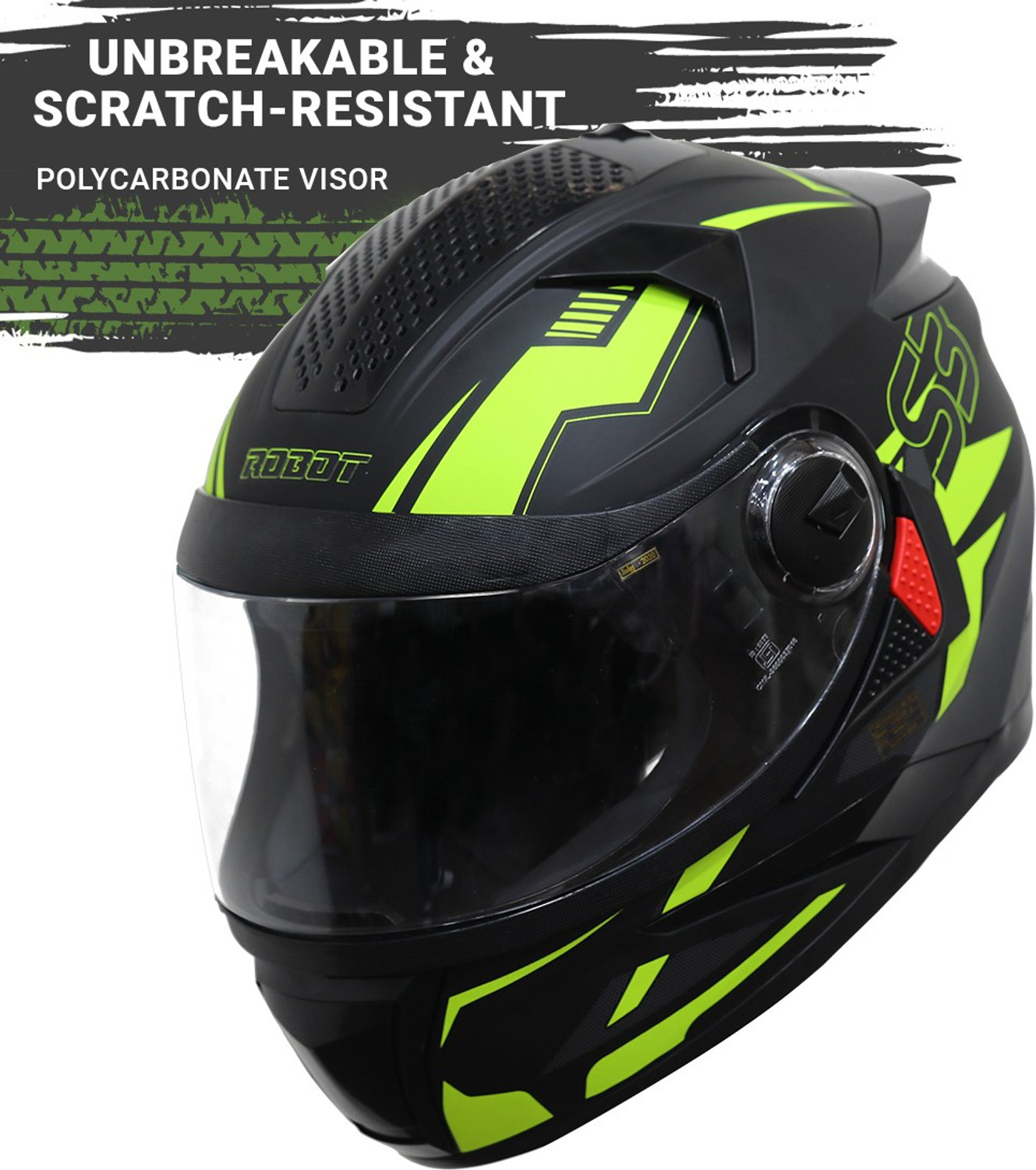 Image of Steelbird SBH-17 Terminator Full Face Graphic Helmet in Matt Fluo Yellow Motorbike Helmet