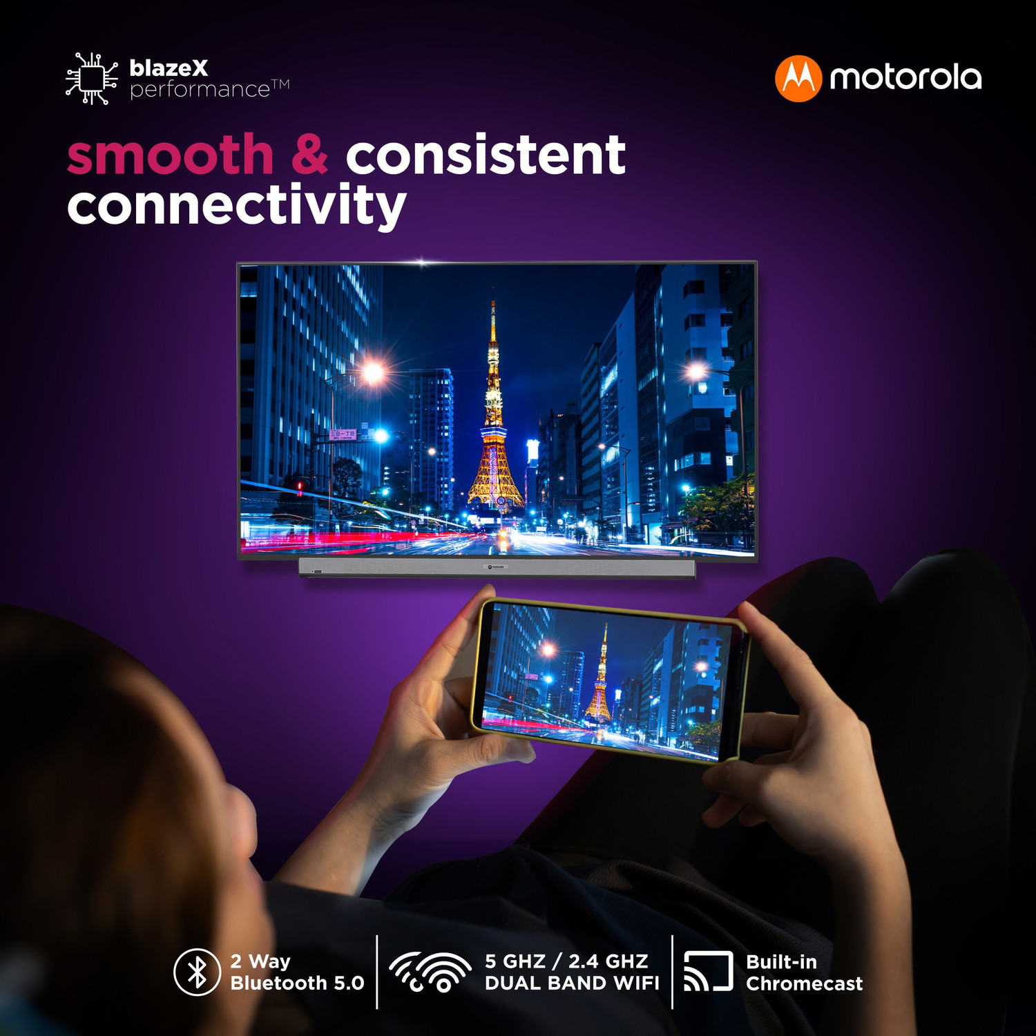 Image of MOTOROLA ZX Pro 139 cm (55 inch) Ultra HD (4K) LED Smart Android TV with Wireless Gamepad (55SAUHDMQ)