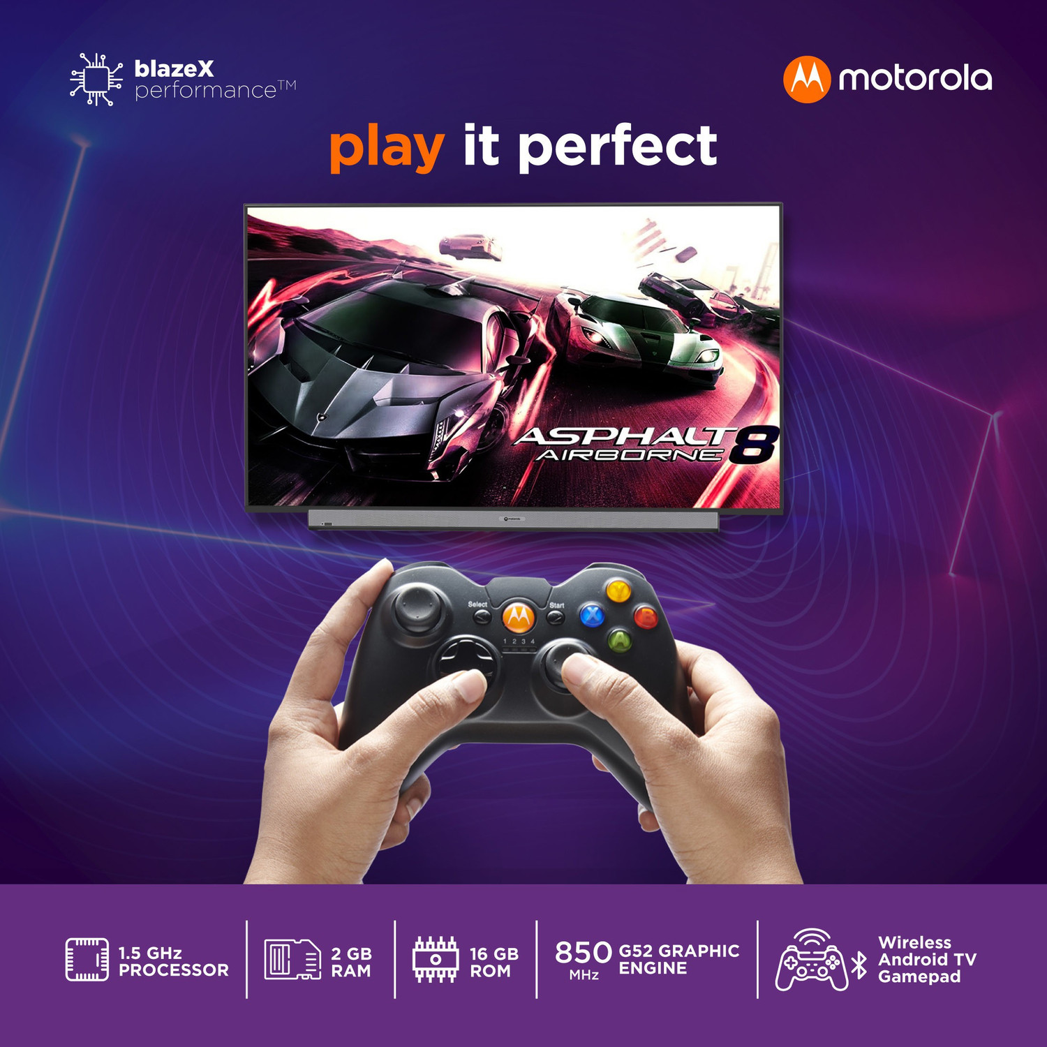 Image of MOTOROLA ZX Pro 139 cm (55 inch) Ultra HD (4K) LED Smart Android TV with Wireless Gamepad (55SAUHDMQ)