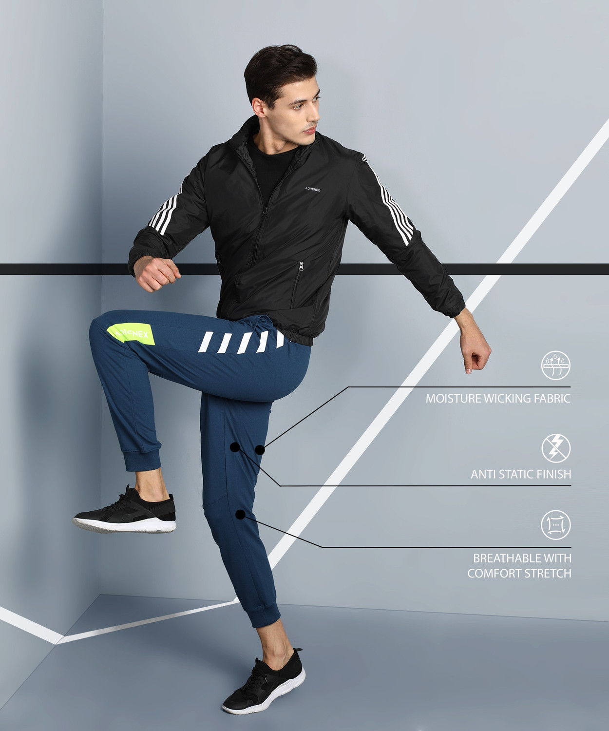 Image of Adrenex Solid Men Blue Track Pants