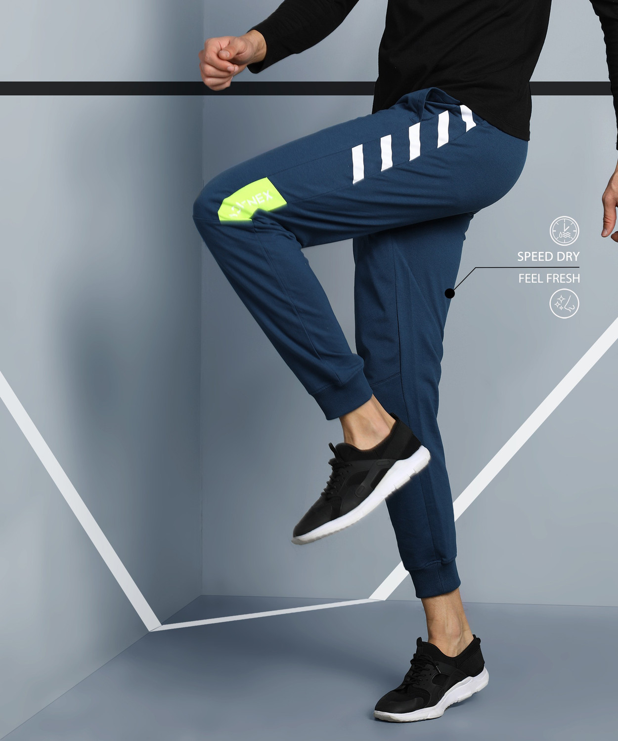 Image of Adrenex Solid Men Blue Track Pants
