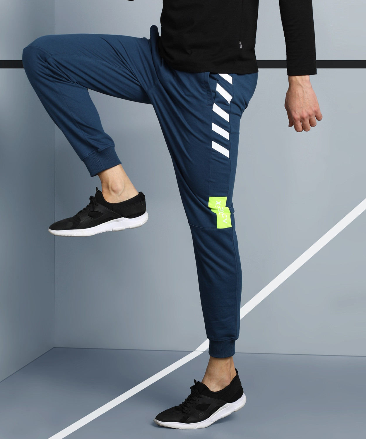 Image of Adrenex Solid Men Blue Track Pants