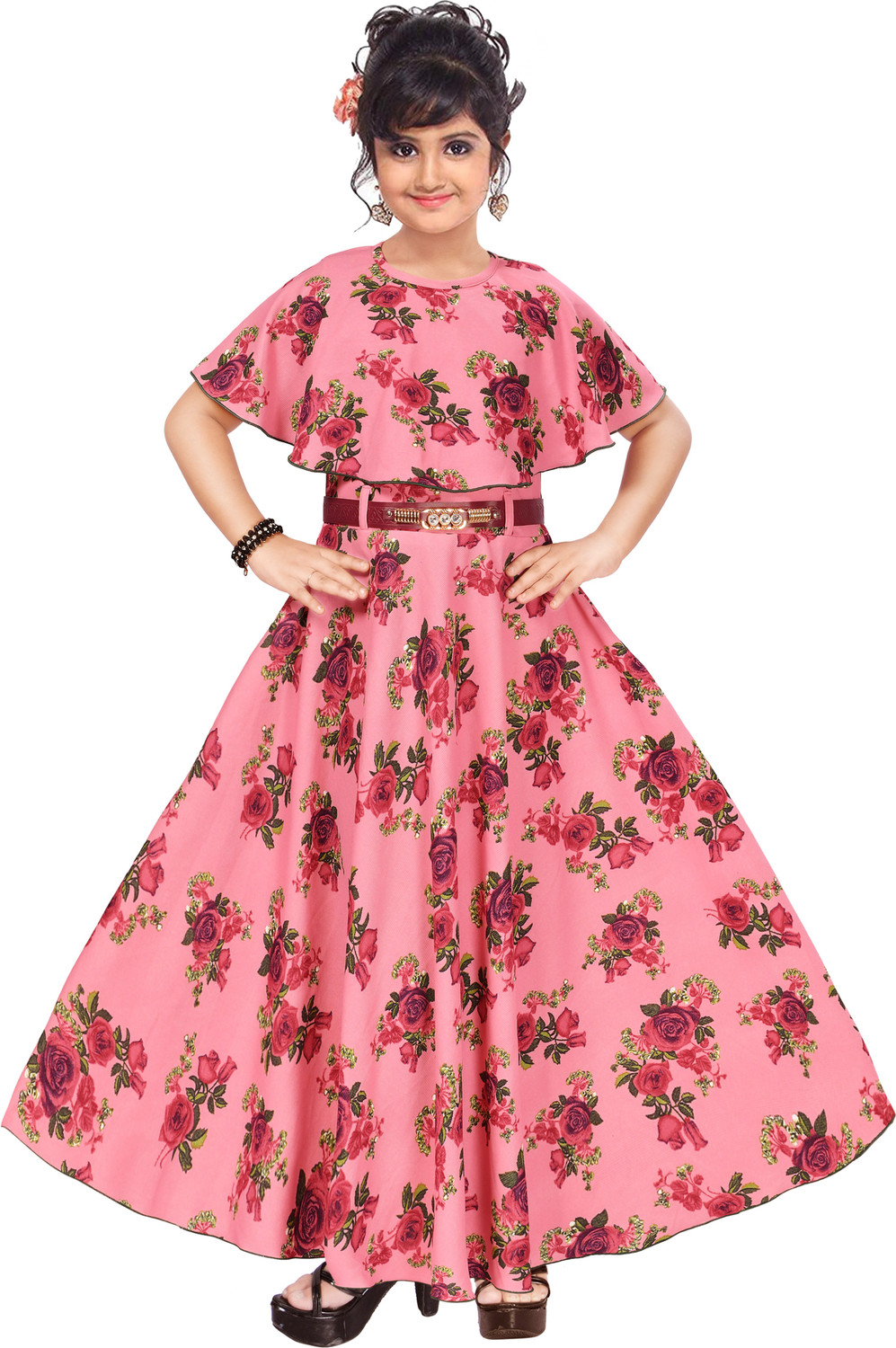 ARK DRESSES Girls Maxi Full Length Festive Wedding Dress Pink Fashion Sleeve Price History