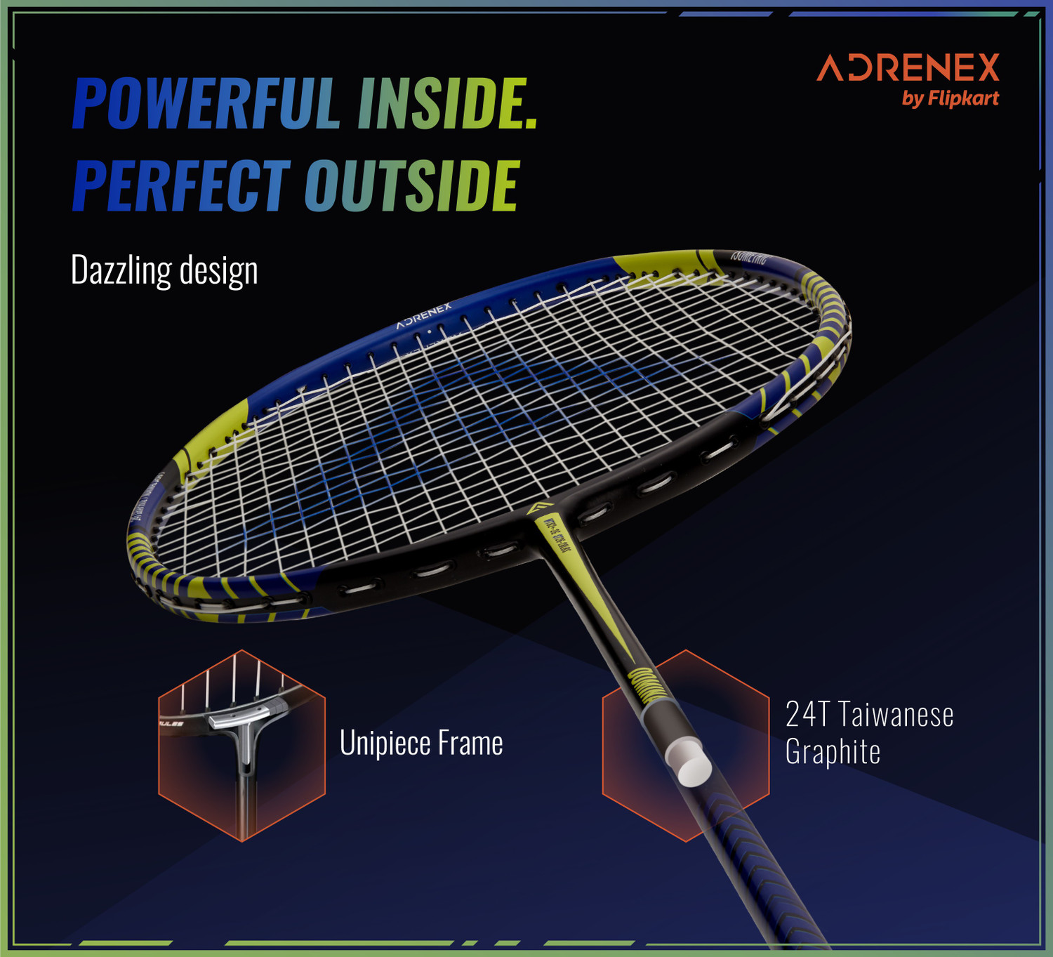 Image of Adrenex by Flipkart Dominate Plus 3000 Graphite Multicolor Strung Badminton Racquet