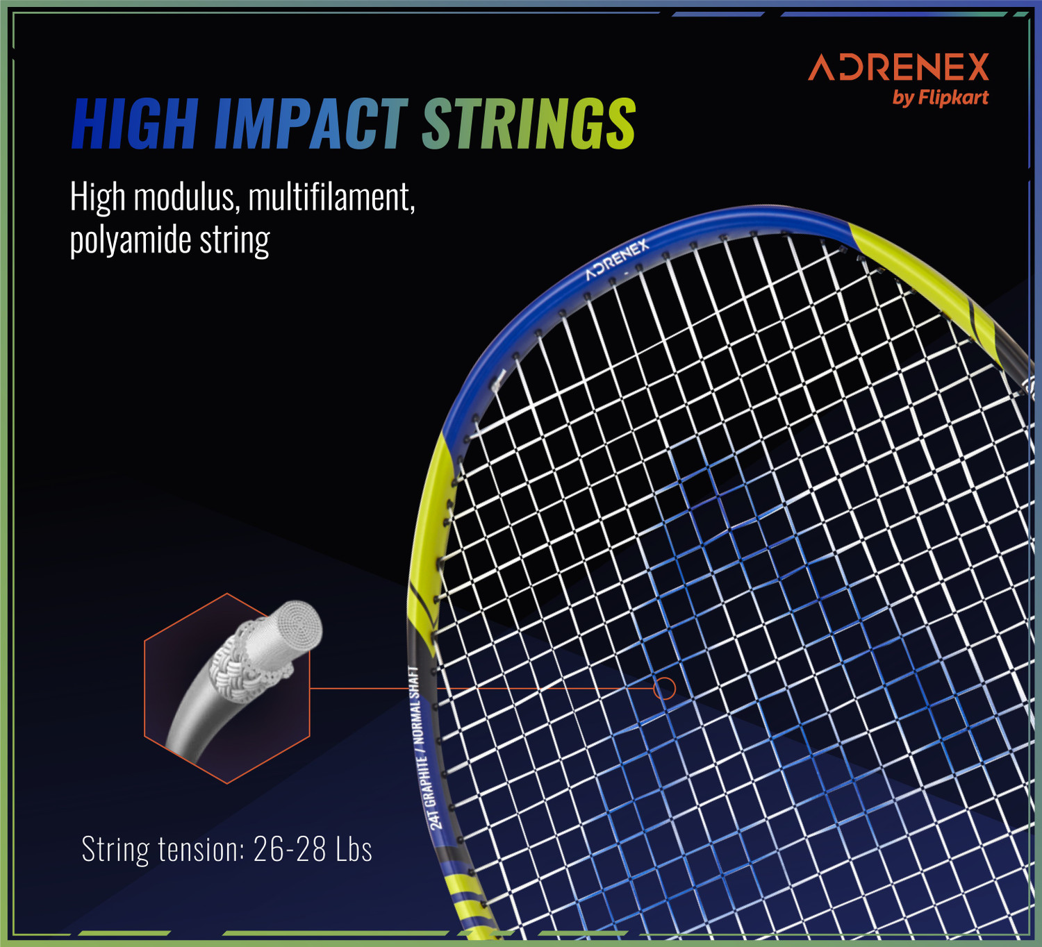 Image of Adrenex by Flipkart Dominate Plus 3000 Graphite Multicolor Strung Badminton Racquet