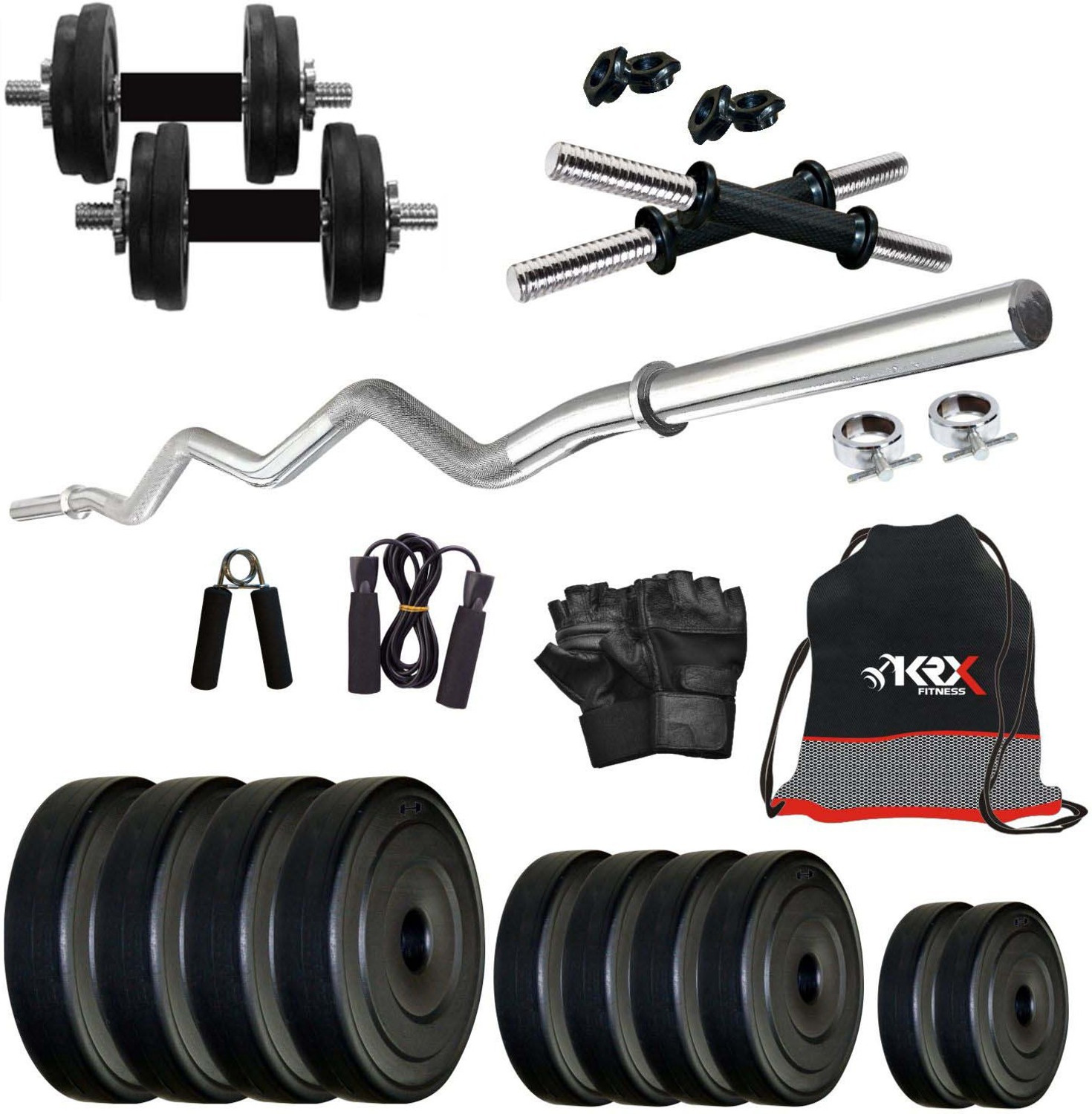 Image of TUCKER FITNESS 0.1 kg 30KG Adjustable Weight Plate Combo with DB Rod Pair, 3FT Bar & Accessories Home Gym Combo