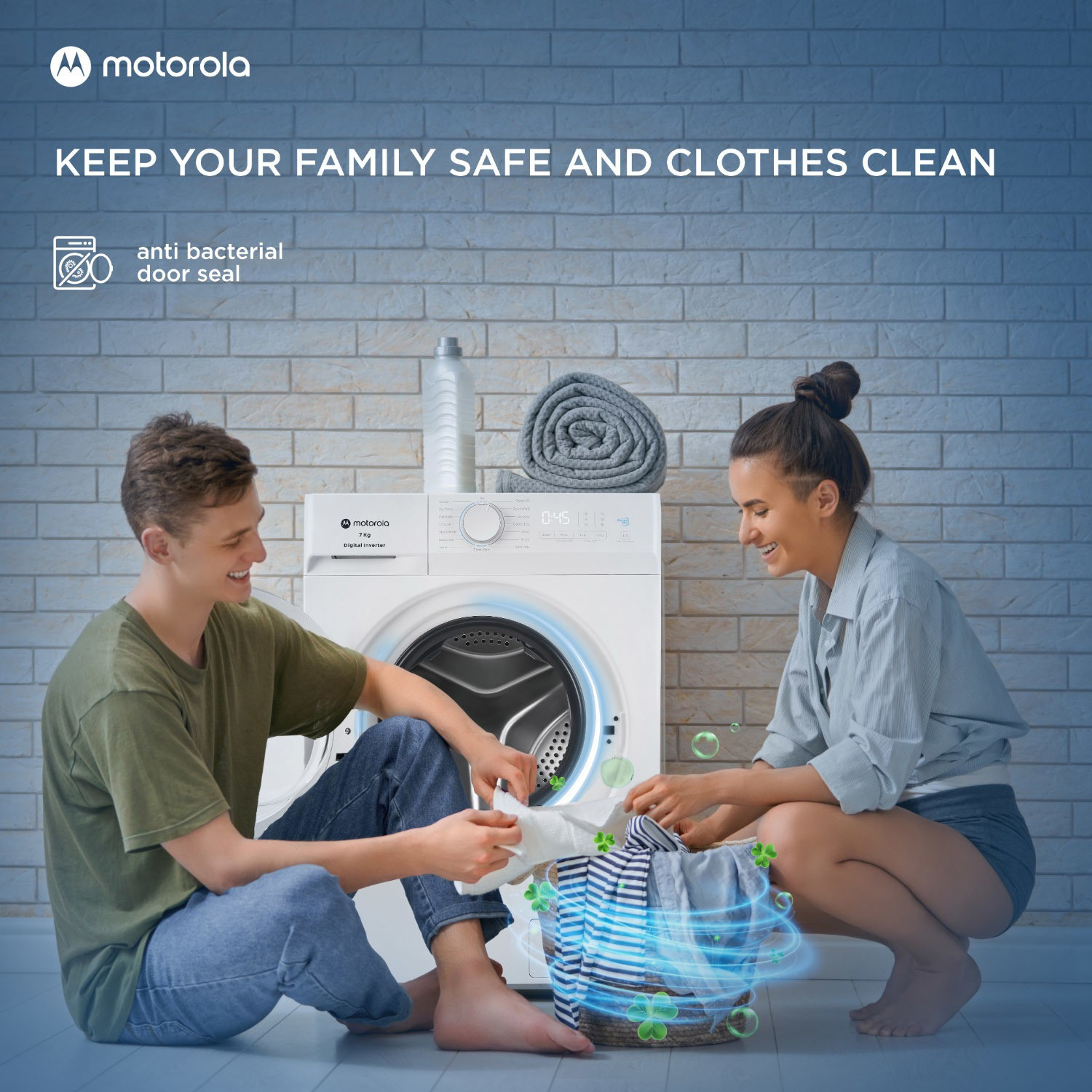 Image of MOTOROLA 7 kg Inverter Technology Fully Automatic Front Load Washing Machine with In-built Heater White