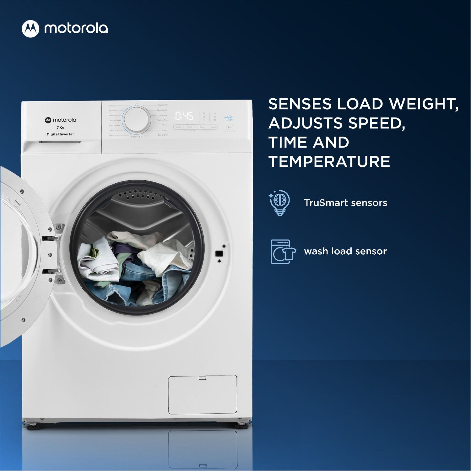 Image of MOTOROLA 7 kg Inverter Technology Fully Automatic Front Load Washing Machine with In-built Heater White