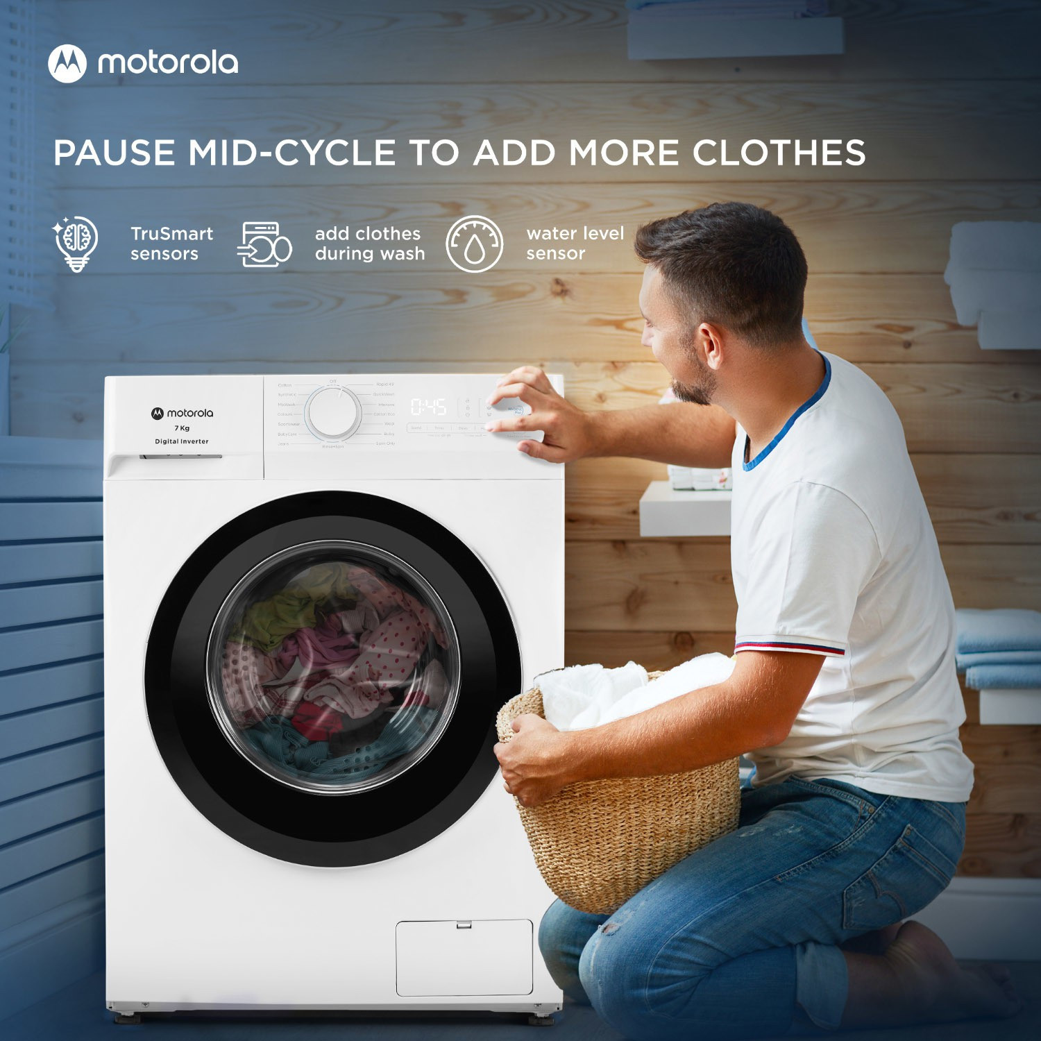 Image of MOTOROLA 7 kg Inverter Technology Fully Automatic Front Load Washing Machine with In-built Heater White