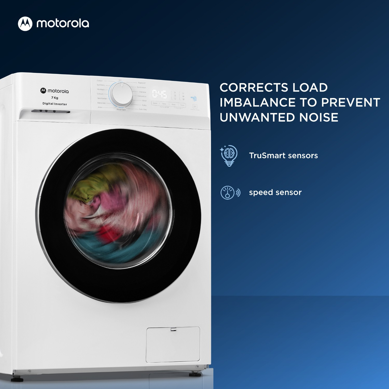 Image of MOTOROLA 7 kg Inverter Technology Fully Automatic Front Load Washing Machine with In-built Heater White