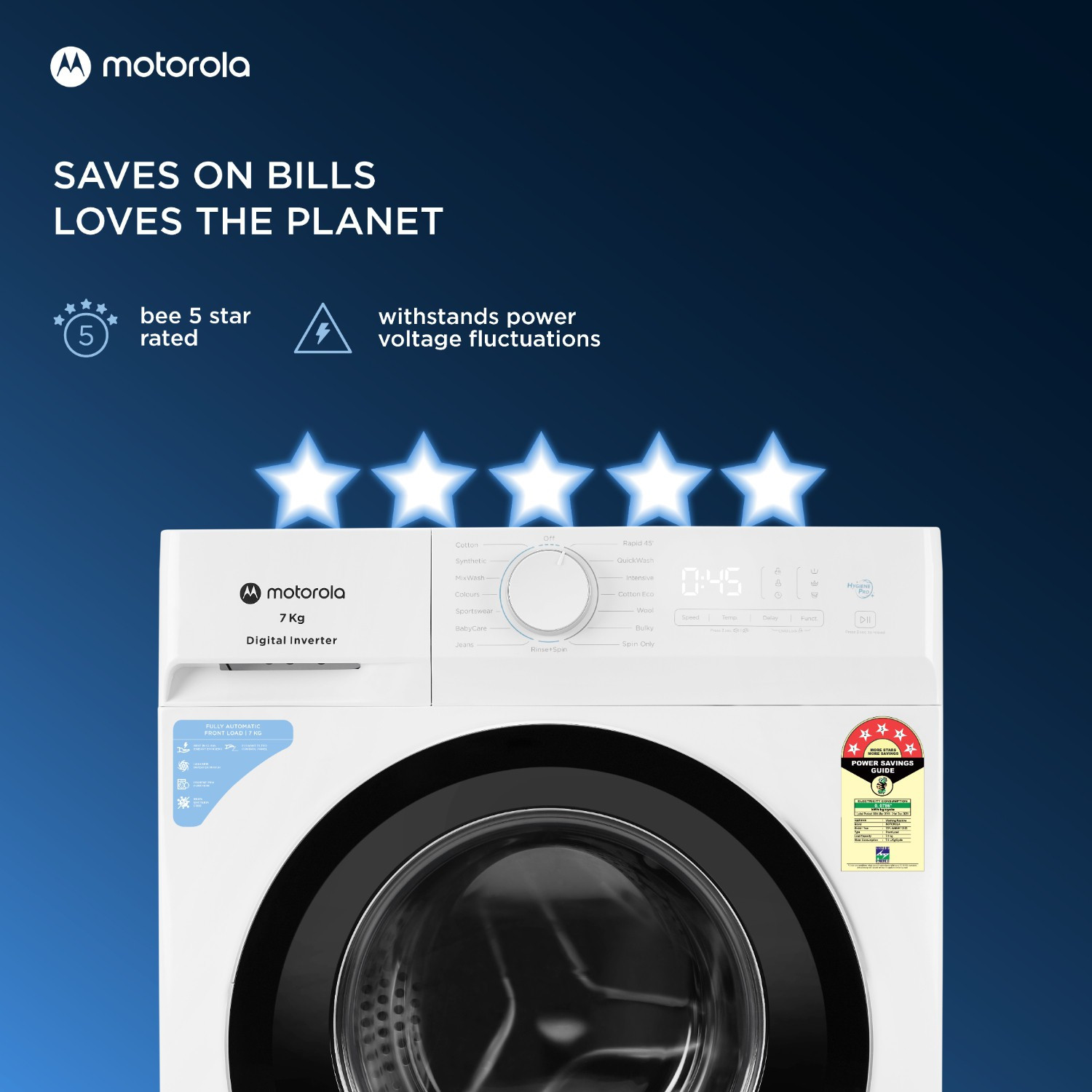 Image of MOTOROLA 7 kg Inverter Technology Fully Automatic Front Load Washing Machine with In-built Heater White