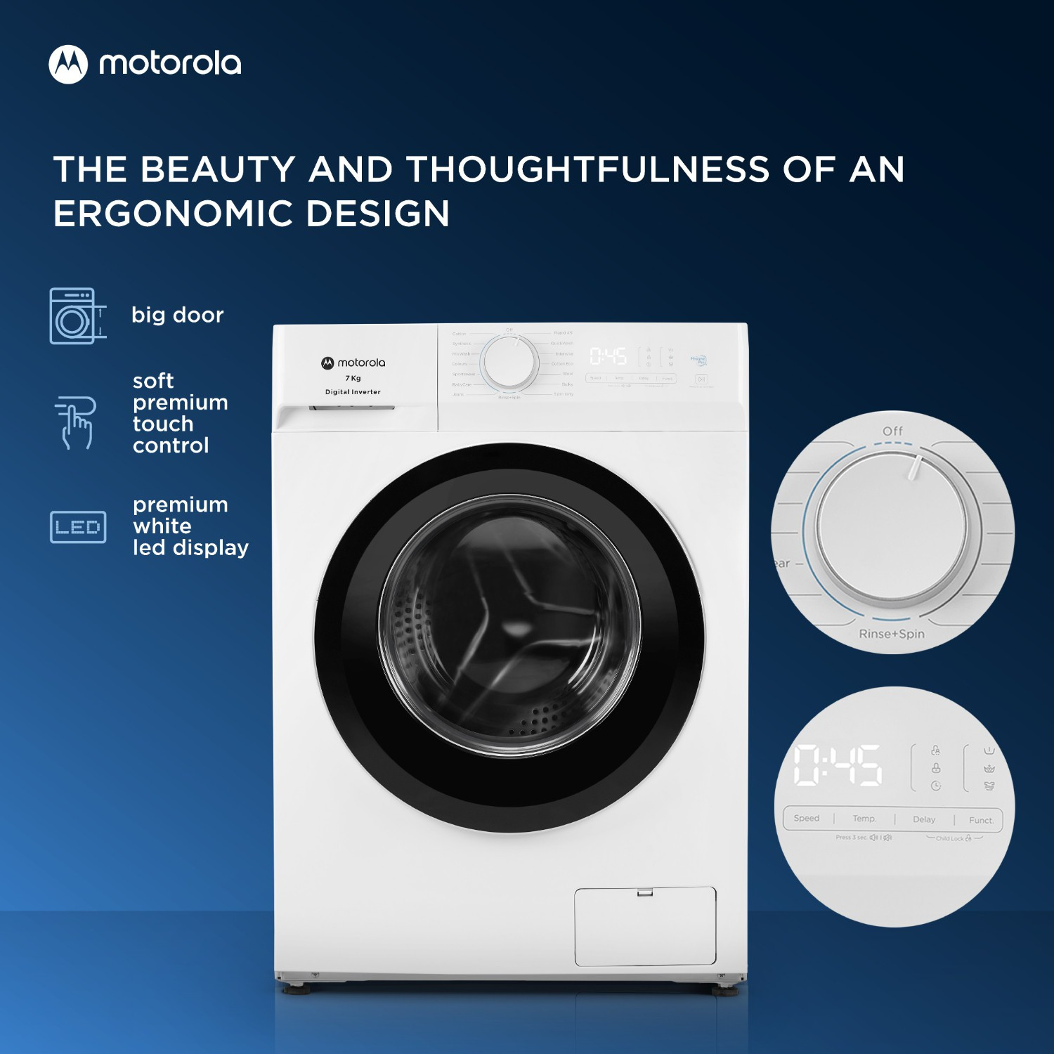 Image of MOTOROLA 7 kg Inverter Technology Fully Automatic Front Load Washing Machine with In-built Heater White