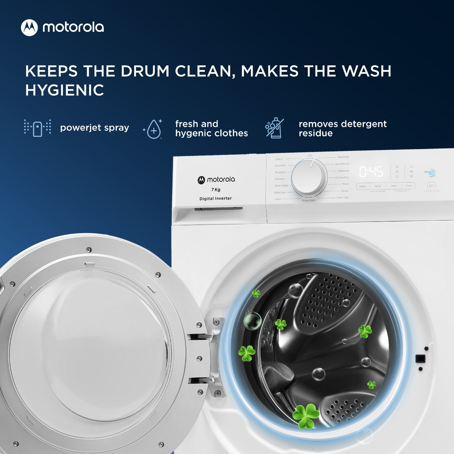 Image of MOTOROLA 7 kg Inverter Technology Fully Automatic Front Load Washing Machine with In-built Heater White