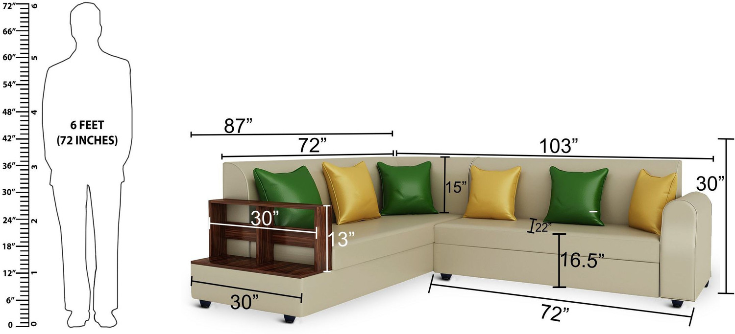 Image of Bharat Lifestyle Aston L Shape Leatherette 6 Seater Sofa