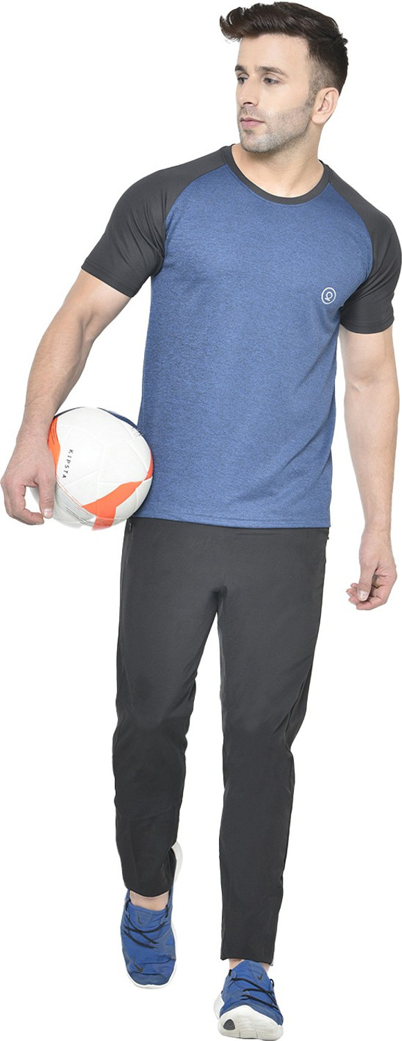 Image of CHKOKKO Men Colorblock Round Neck Polyester Blue, Black T-Shirt