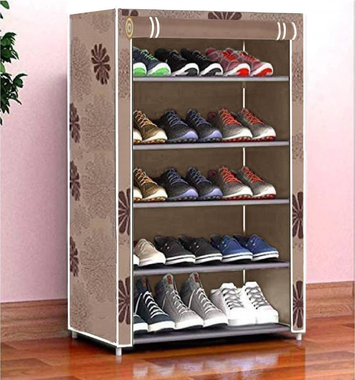 FLIPZON Iron and Fabric Multi-Purpose Shoe Rack, 5 Shelf Metal Shoe St