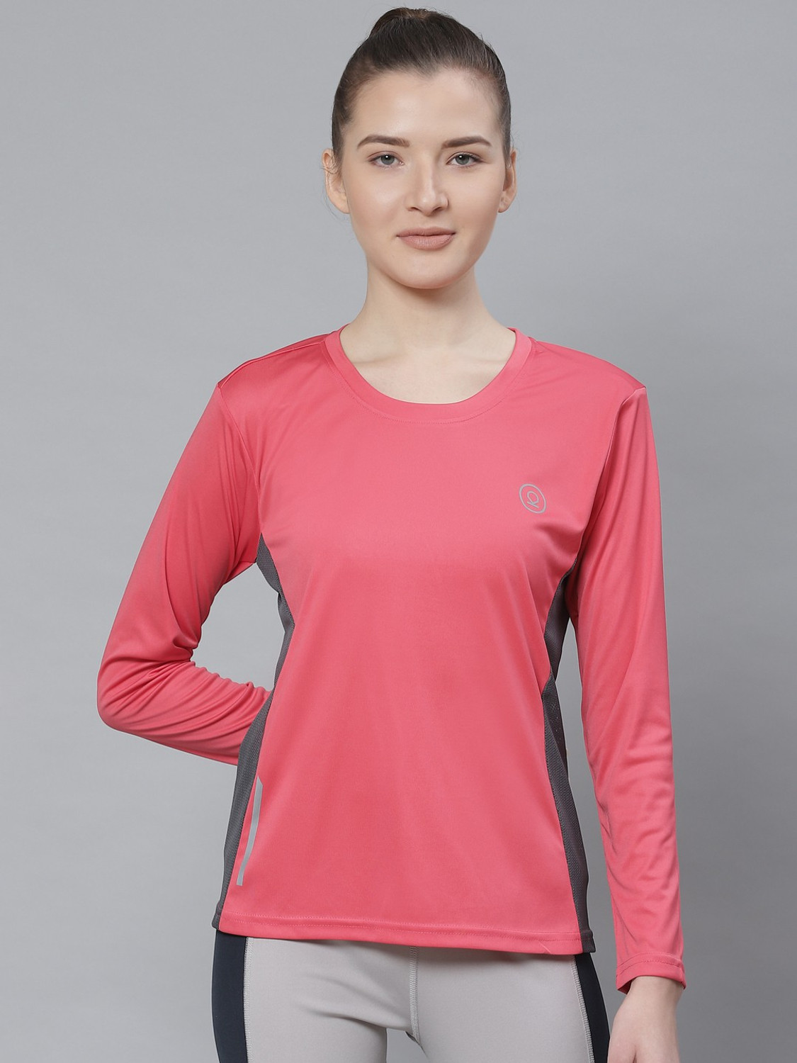 Image of CHKOKKO Women Solid Round Neck Polyester Pink T-Shirt